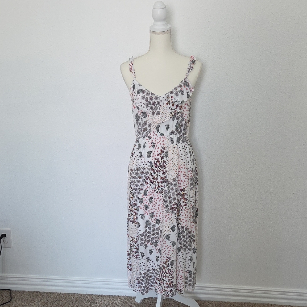 Maurices Pink and White Patterned Midi Dress